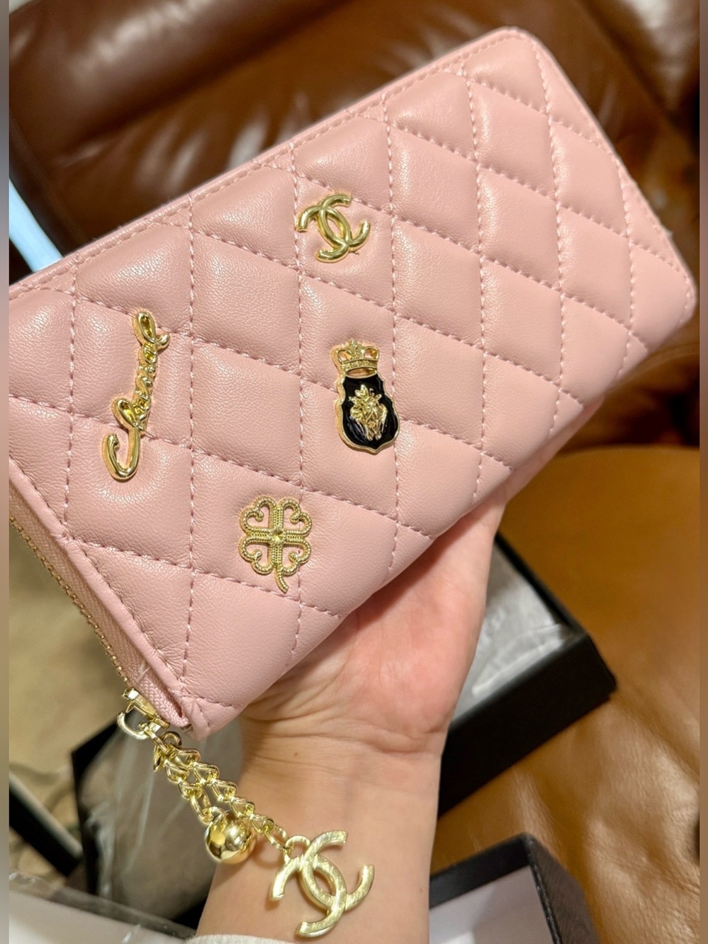Chic Quilted Pink Wallet with Gold Accents